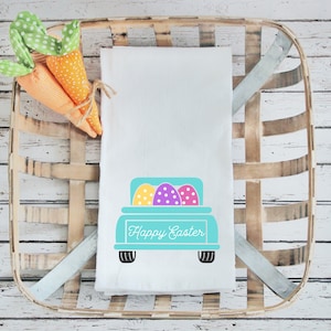 Easter Kitchen Towel- Flour Sack Towel-Easter Eggs - Easter Truck-Dish Towel- Tea Towel- Kitchen Decor- Home Decor- Hearts- Easter Decor