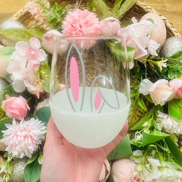 Easter Bunnie Wine Glass- Glitter Wine Glass- Easter Wine Glass- Easter Gift- Glitter Dipped Wine Glass- Wine Tumbler- Bunnies- Easter-Wine