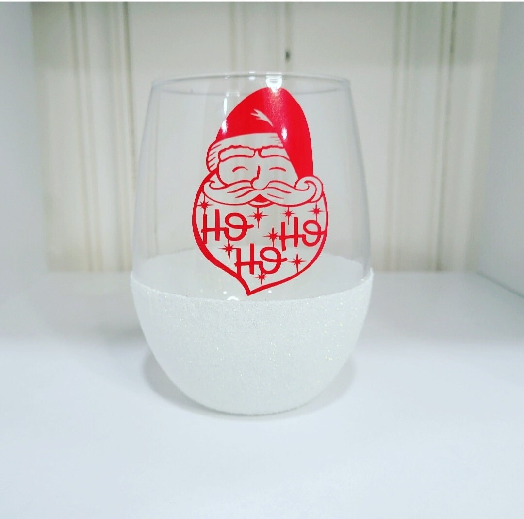 Santa Wine Glass Glitter Wine Glass Wine Tumbler Christmas Etsy