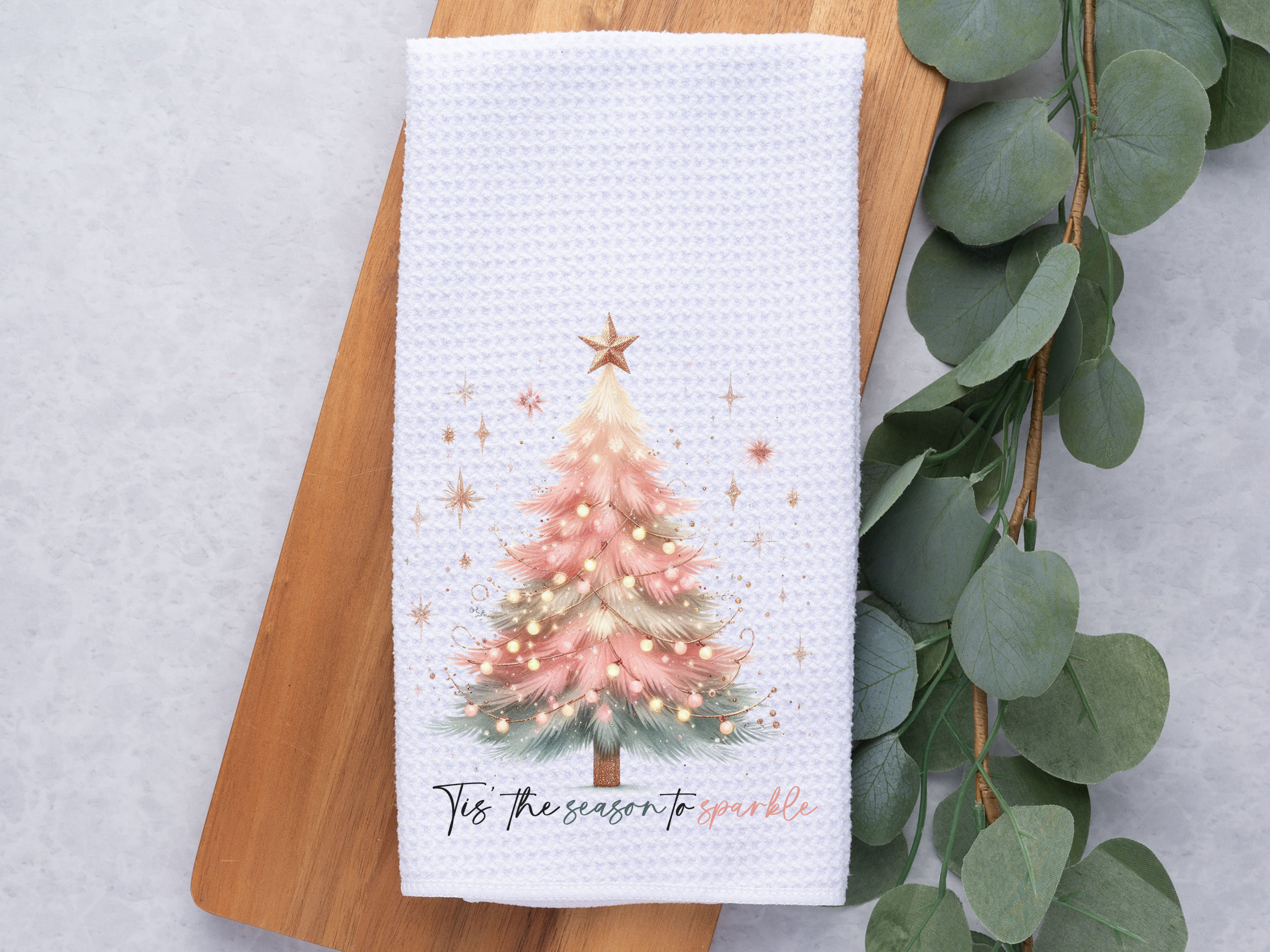 40 Festive Christmas Kitchen Decor Ideas to Spice Up Your Home: Jolly Touches for a Merry Cooking Space 7 Pink Christmas Tree Kitchen Towel- Tea Towel- Dish Towel-Christmas…