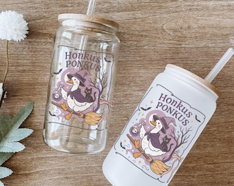 Halloween Goose Glass Can- Halloween- Iced Coffee Glass- Frosted Glass Can- Glass Cup-Libbey- Fall Glass Can- Pumpkin- Honkus Pokus- Witch