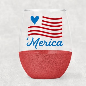 America Wine Glass- 4th Of July- Stemless Glitter Wine Glass- Patriotic- American Flag- Wine- America- July 4th Party- Red white blue