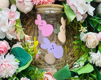 Easter Bunnies Glass Can- Coffee Glass- Iced Coffee Glass- Holiday Glass- Easter Glass Can- Libbey- Bunny Glass- Bunny Treats- Peep- Tumbler