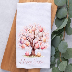 Easter Kitchen Towel- Easter Tea Towel-Dish Towel- Spring Kitchen Decor-Easter Decor-Home Decor-Waffle- Easter Eggs- Spring Decor- Egg Tree