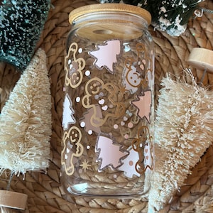 Boîte en verre rose pain d&#39;épice - verre à café - verre à café glacé - verre pour les fêtes - Noël boîte en verre - Libbey - pain d&#39;épice - Noël rose