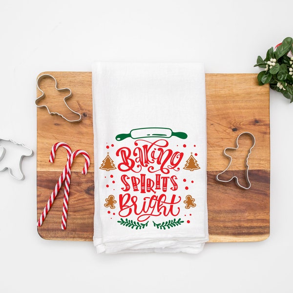 Baking Spirits Bright Flour Sack Towel- Christmas Kitchen Towel- Tea Towel- Dish Towel- Christmas Kitchen Decor- Christmas Decor- Home Decor