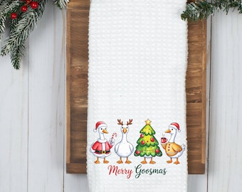 Merry Goosmas serviette-oie-serviette de cuisine de Noël-torchon- torchon- torchon-décor de cuisine de Noël-décor de Noël-Décor d'intérieur- canard-drôle
