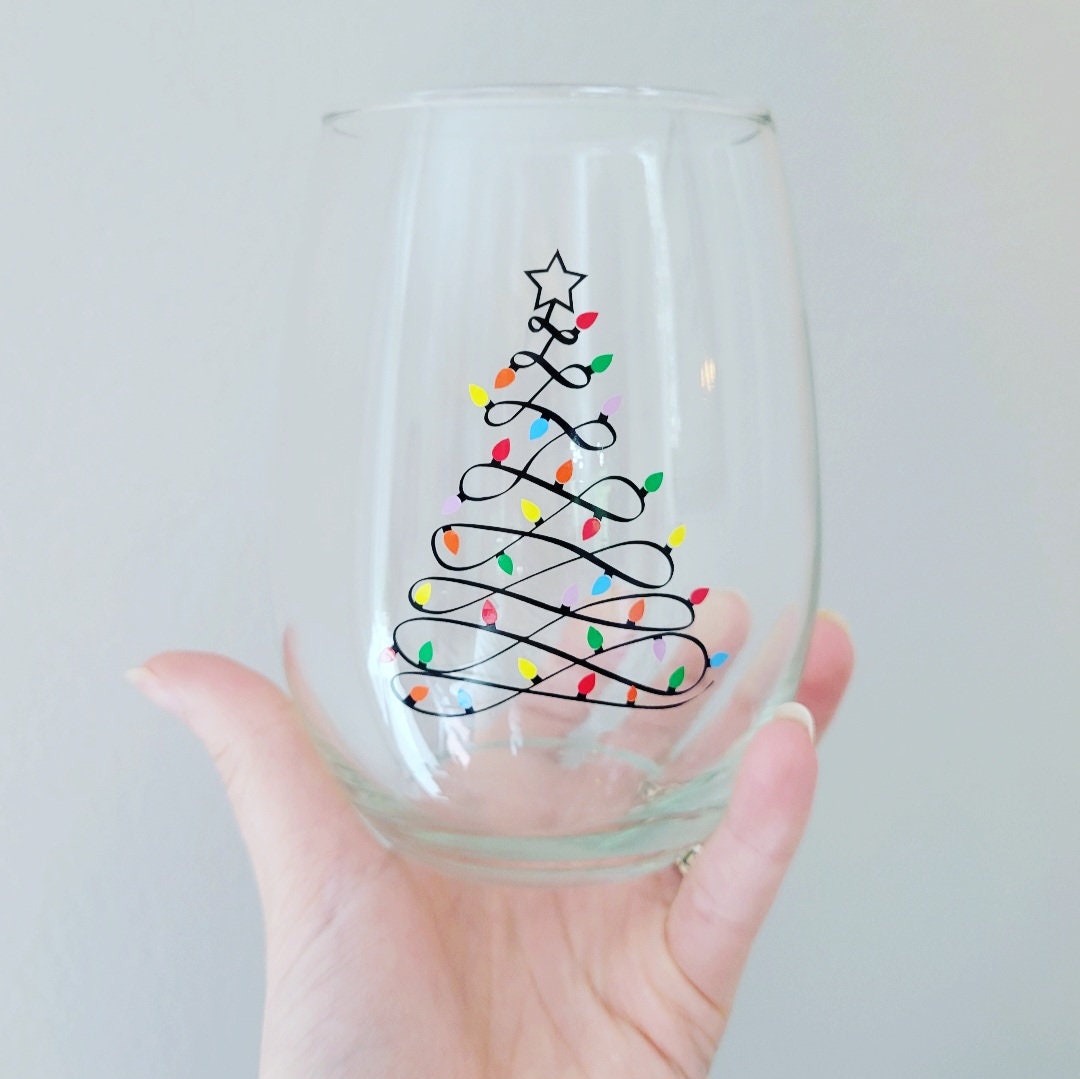 Christmas Tree Lights Wine Glass- Wine Glass- Christmas Wine Glass- Wine  Gift- Christmas Lights- Wine Tumbler- Christmas Gift- Tree Design - Etsy