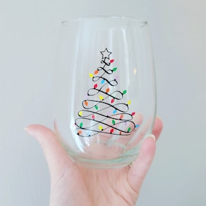 Christmas Tree Lights Wine Glass- Wine Glass- Christmas Wine Glass- Wine Gift- Christmas Lights- Wine Tumbler- Christmas Gift- Tree Design