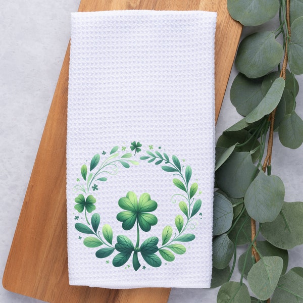 St. Patrick's Day Kitchen Towel- Irish- Lucky Gnome- Microfiber Waffle Towel- Dish Towel- Tea Towel- Kitchen Decor- Shamrock- Home Decor-