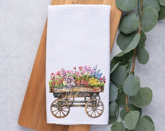 Summer Floral Kitchen Towel- Tea Towel- Dish Towel- Kitchen Decor- Home Decor-Waffle- Floral Kitchen Decor- Kitchen Towel-Spring- Summer