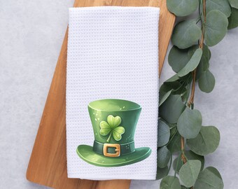 St. Patrick's Day Kitchen Towel- Irish- Leprechaun Hat- Microfiber Waffle Towel- Dish Towel- Tea Towel- Kitchen Decor- Shamrock- Home Decor-