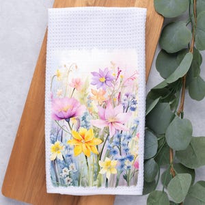 Wildflowers Kitchen Towel- Tea Towel- Dish Towel- Kitchen Decor- Home Decor-Waffle- Floral Kitchen Decor- Spring Kitchen Towel- Wild Flowers