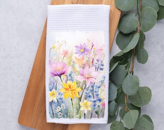 Wildflowers Kitchen Towel- Tea Towel- Dish Towel- Kitchen Decor- Home Decor-Waffle- Floral Kitchen Decor- Spring Kitchen Towel- Wild Flowers