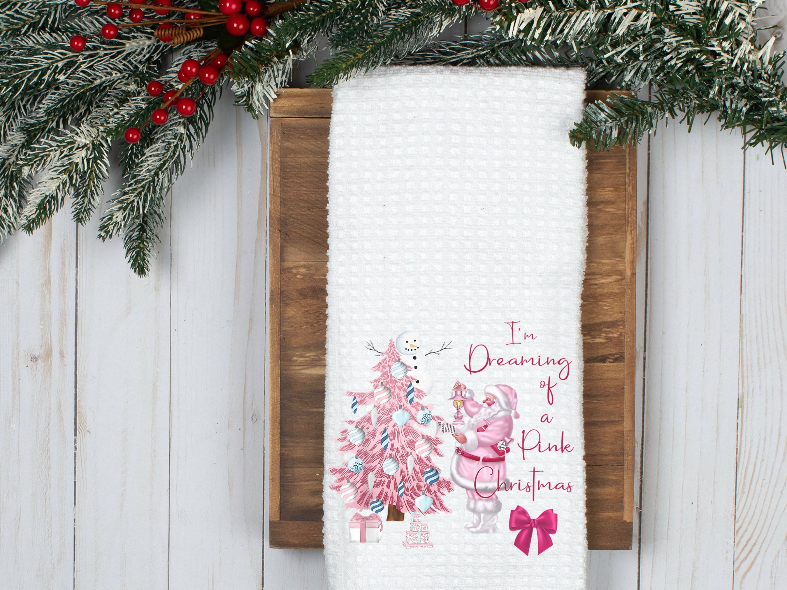 I'm Dreaming of a Pink Christmas Kitchen Towel-Tea Towel-Dish Towel-Christmas Kitchen Decor-Christmas Decor-Home Decor-Waffled Microfiber