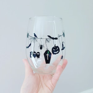 Verre à vin sans pied d&#39;Halloween - Verre à vin citrouille - Verre à vin d&#39;Halloween - Cadeau vin - Gobelet à vin - Cadeau Halloween - Boo - Cercueil-toile d&#39;araignée -