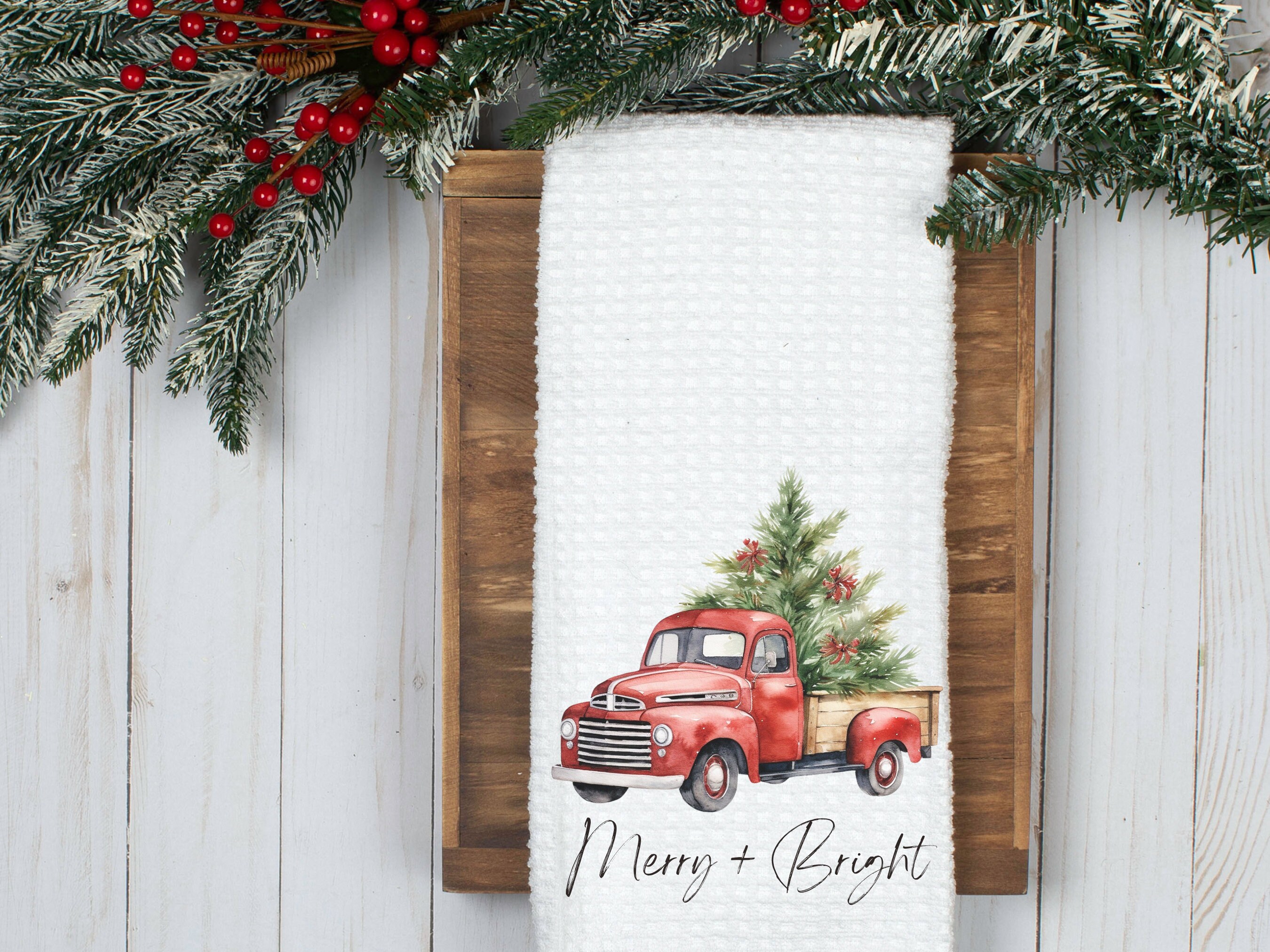40 Festive Christmas Kitchen Decor Ideas to Spice Up Your Home: Jolly Touches for a Merry Cooking Space 9 Christmas Truck Kitchen Towel- Tea Towel- Dish Towel- Christmas…