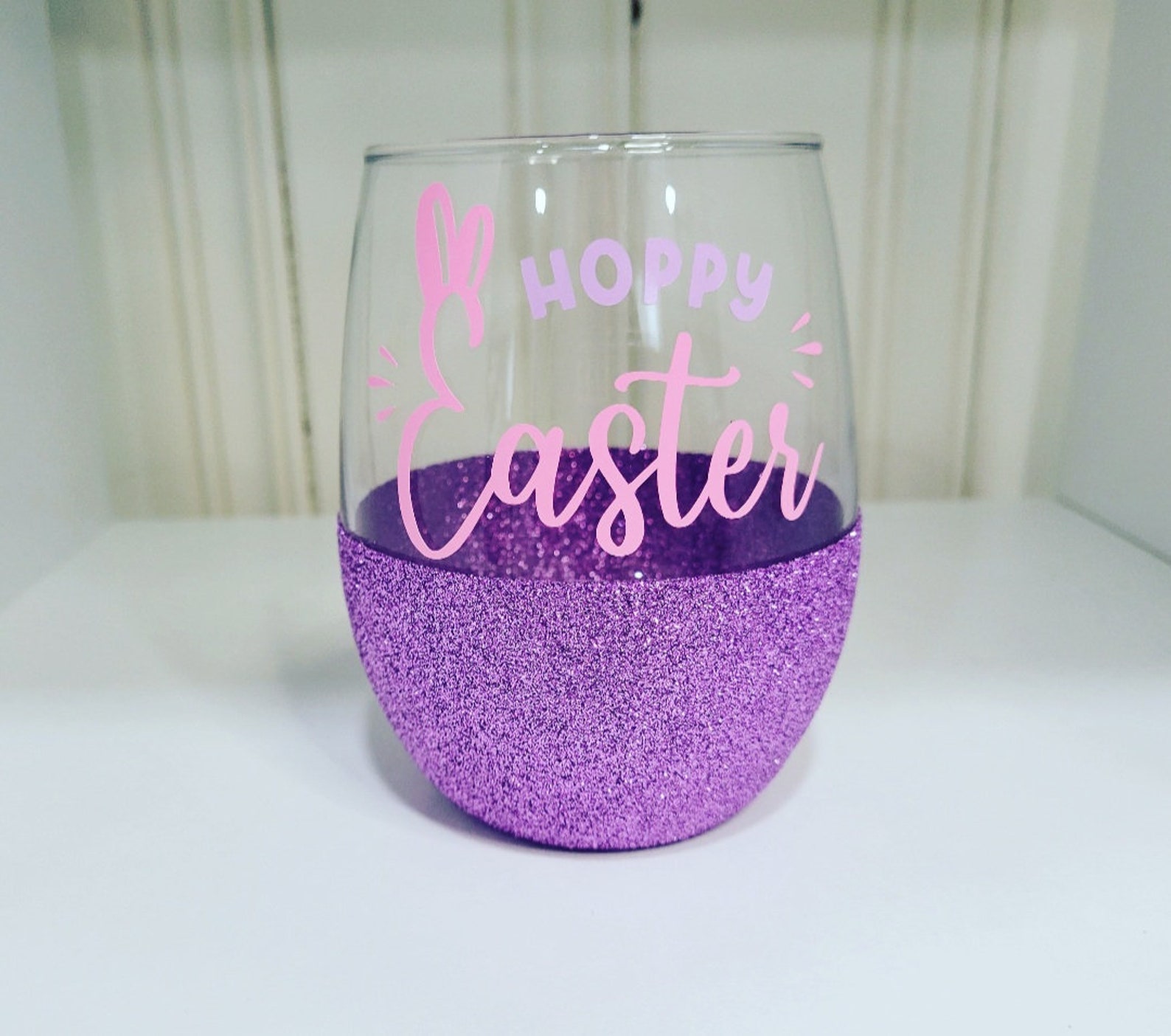 Happy Easter Wine Glass Glitter Wine Glass Easter Wine Etsy