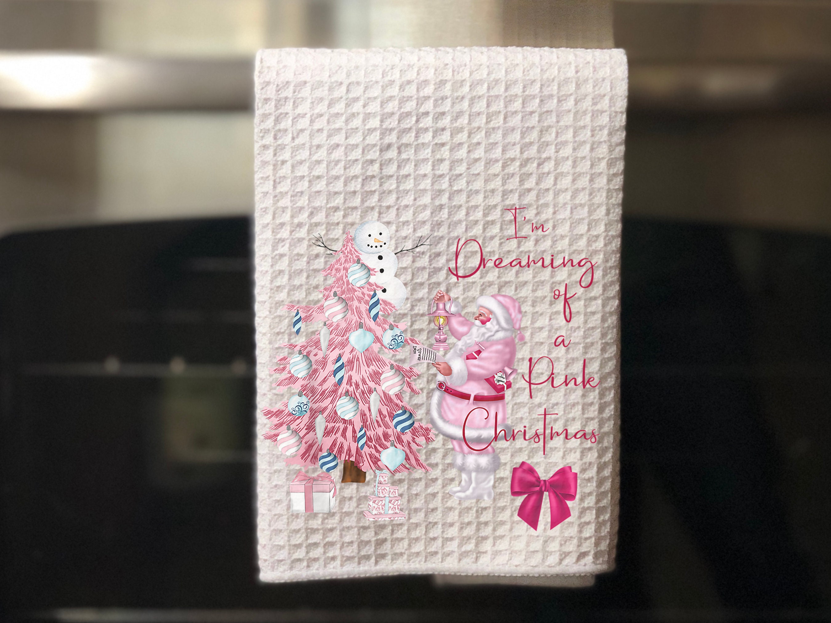 I'm Dreaming of a Pink Christmas Kitchen Towel-Tea Towel-Dish Towel-Christmas Kitchen Decor-Christmas Decor-Home Decor-Waffled Microfiber