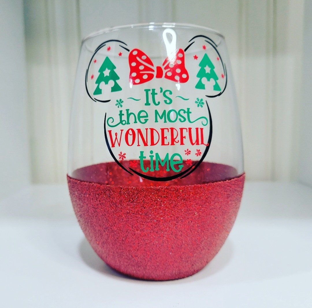 It's the Most Wonderful Time Wine Glass Glitter Wine Glass Christmas