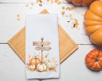 Personalized Fall Pumpkin Kitchen Towel- Fall Kitchen Towel-Tea Towel-Dish Towel- Fall Kitchen Decor- Fall Decor- Neutral Fall- Waffle Towel