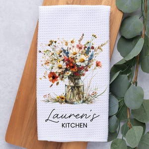 Gepersonaliseerde wilde bloemen keukenhanddoek-theedoek-schotelhanddoek-keukendecor-woondecoratie-wafel-bloemen theedoek-housewarming-aangepast cadeau