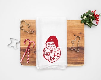 Santa HoHoHo Flour Sack Towel- Christmas Kitchen Towel- Tea Towel- Dish Towel- Christmas Kitchen Decor- Christmas Decor- Home Decor