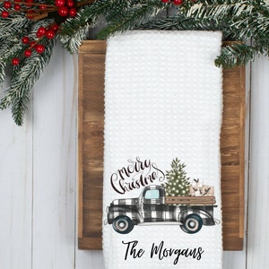 Gepersonaliseerde kerstwagenhanddoek - kerstkeukenhanddoek - theedoek - theedoek - keukendecor - kerstdecor - woondecoratie - wafel