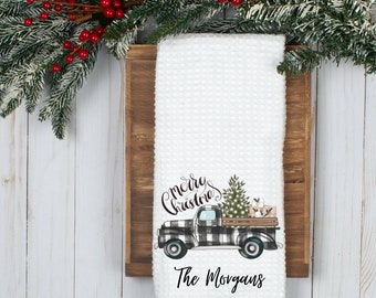 Personalisierte Weihnachten LKW Handtuch - Weihnachten Lastwagen Handtuch - Geschirrtuch - Geschirrtuch - Küchen Dekor - Weihnachtsdekor - Wohnkultur - Waffel