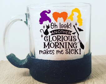 Glorious Morning Mug- Halloween Mug- Coffee Mug- Glass Mug- Clear Mug- Halloween Mug- Fall Mug- Glitter Dipped Mug- Fall Gift- Glitter Mug
