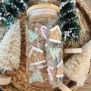 Boîte en verre maison en pain d&#39;épice rose - verre à café - verre à café glacé - verre pour les fêtes - Noël boîte en verre - Libbey - pain d&#39;épice - Noël rose