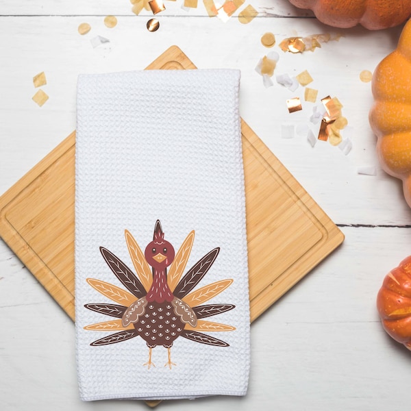 Happy Thanksgiving Kitchen Towel-Fall Kitchen Towel-Tea Towel- Dish Towel- Fall Kitchen Decor- Fall Decor- Waffle Towel- Pumpkins-Turkey