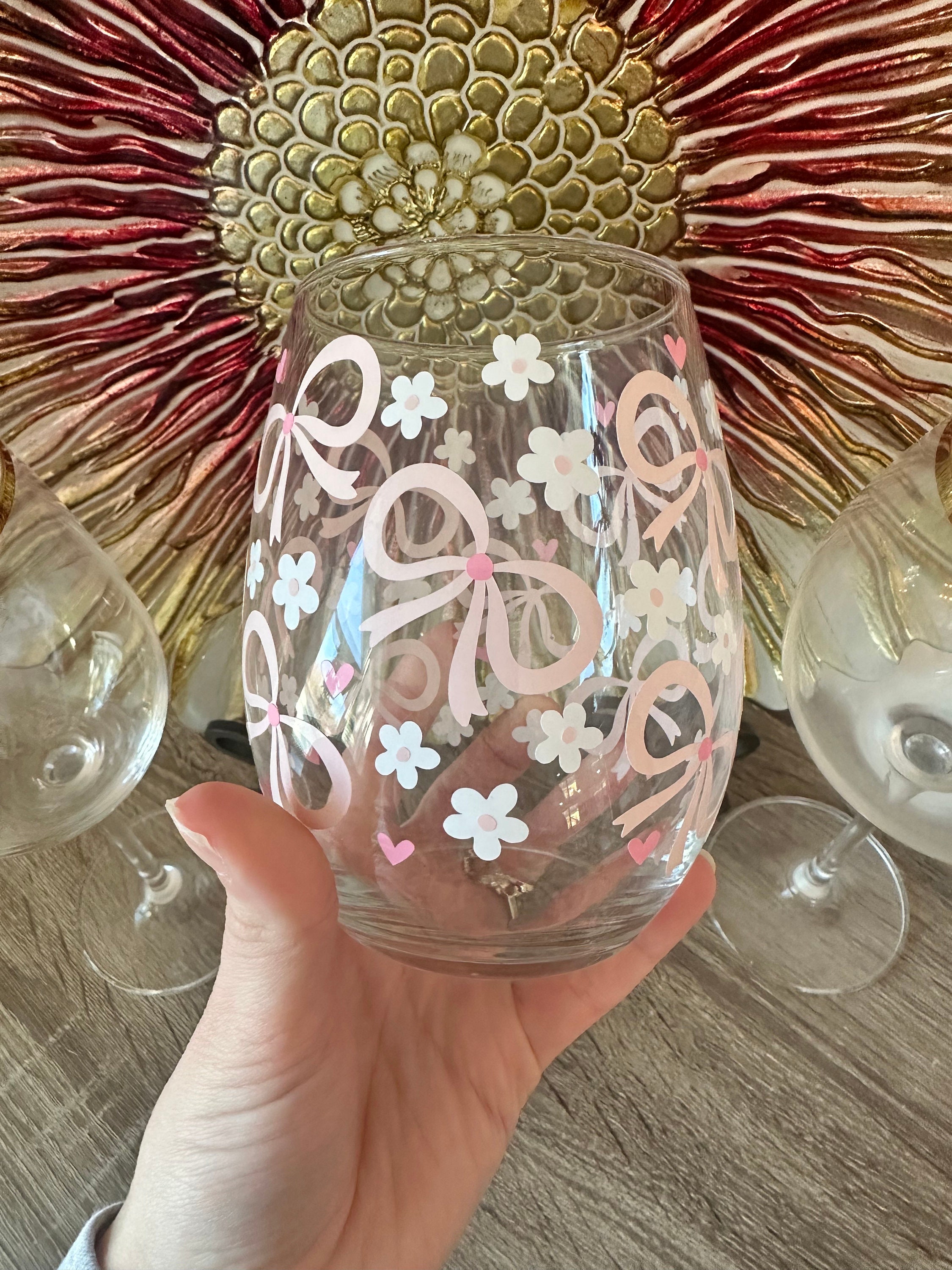 Reallnaive Lot De 2 Tasses à Coquette En Verre Avec Nœud Rose - Verres à Champagne Transparents Renforcés Et Nœud Rose Romantique Pour Mariage, Fiançailles, Cadeaux De Fête (fond Plat