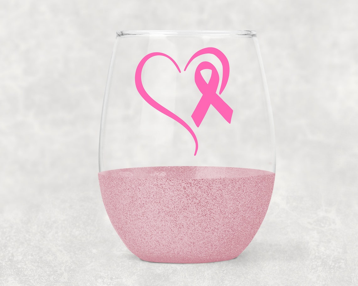 Breast Cancer Awareness Ribbon Wine Glass Heart Wine Glass Etsy