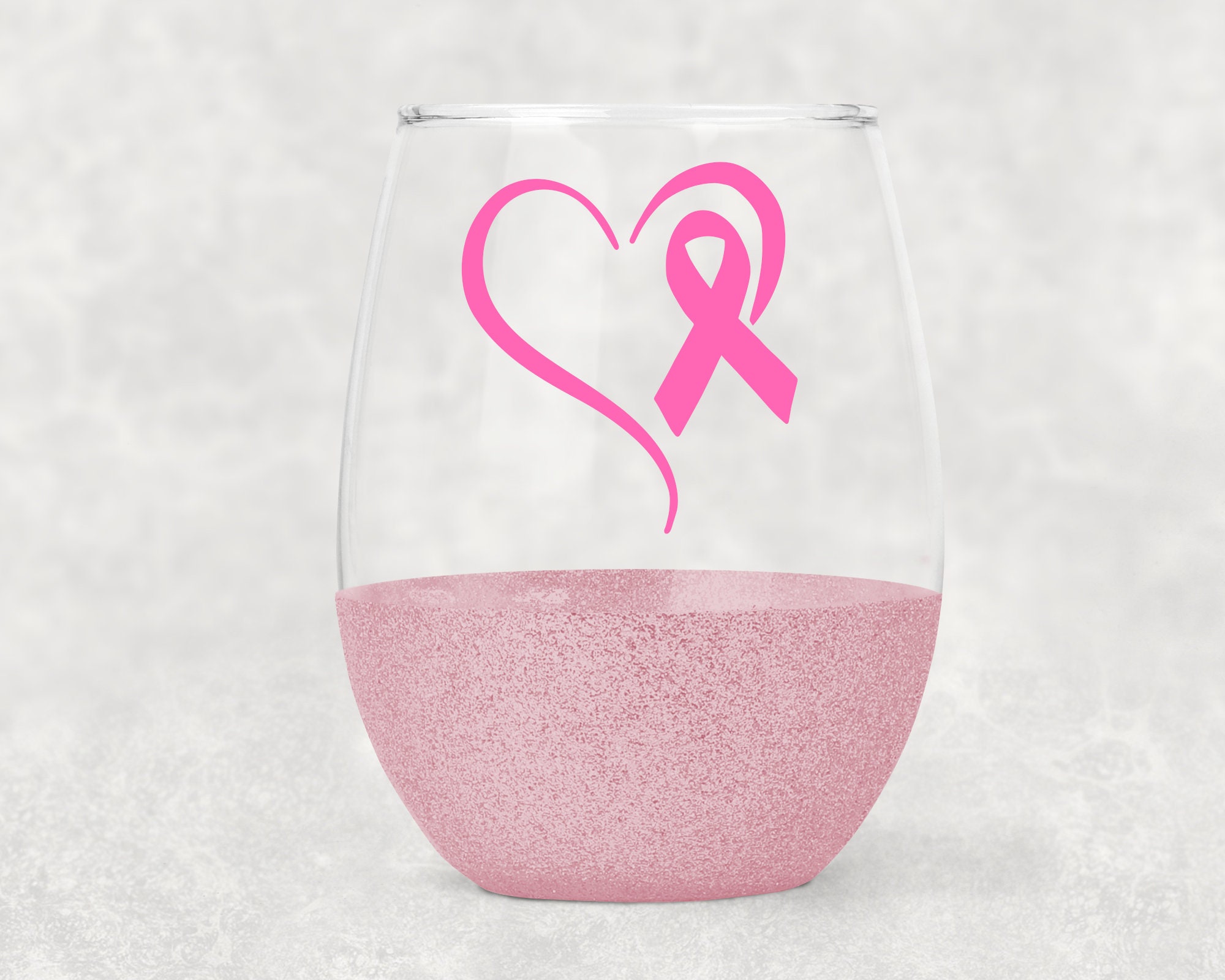 Breast Cancer Awareness Ribbon Wine Glass Heart Wine Glass Etsy