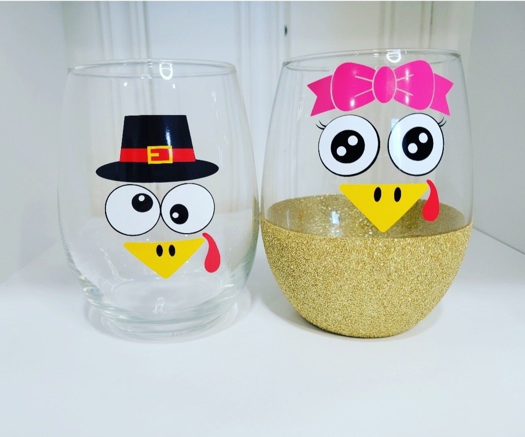 Turkey Wine Glass Glitter Wine Glass Wine Tumbler Thanksgiving Wine Glass Turkey Glitter Dipped