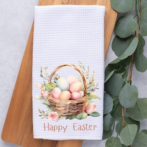 Easter Basket Kitchen Towel- Easter Tea Towel-Dish Towel- Spring Kitchen Decor-Easter Decor-Home Decor-Waffle- Easter Bunny- Spring Decor