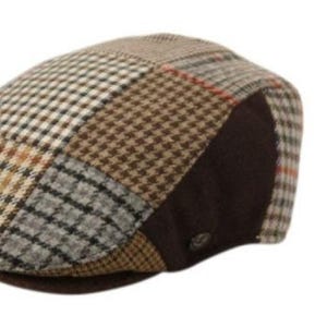 Men's Multi Color Plaid Fitted Wool Blend Flat Ivy Cap Hat. Optional personalization available.