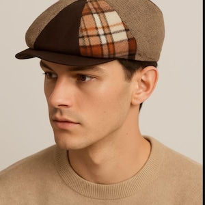 Men's Patchwork Wool Newsboy Cap - Irish Tweed, Big Apple Style