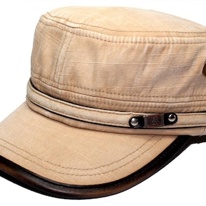 Vintage Washed Cotton Twill Army Cadet Hat Khaki – One Size Fit. Optional Personalization available.