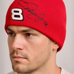 Vintage  Signature NASCAR  #8 racing cuff less Ski beanie hat cap.  Optional personalization available.