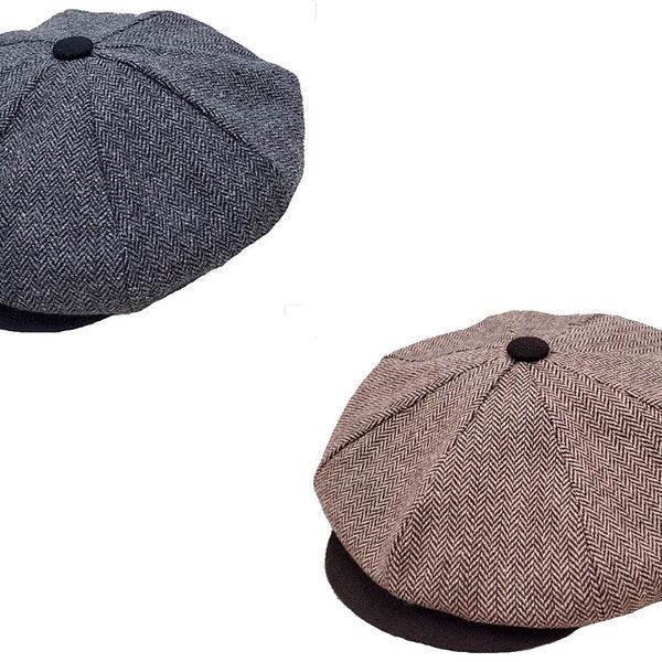 Herringbone Bakerboy Wool 8 Panel classic Big Apple Applejack Newsboy hat cap Snap Brim Peaky blinder Spitfire