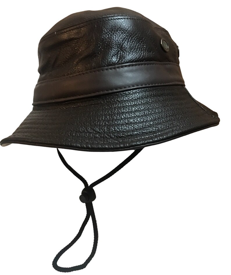 Leather Sun Bucket Hat Cap Made in USA Brown Leather Etsy