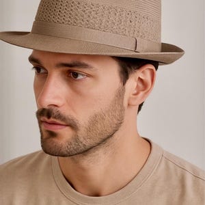 Lace Panel Duke Trilby Fedora – Cotton Blend Stingy Brim Breathable Hat.  Optional Personalization available.