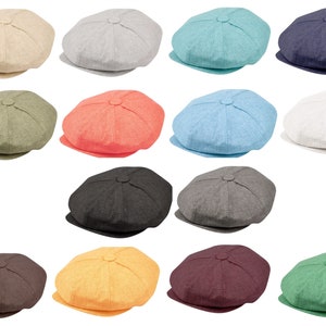Linen Newsboy Cap - Summer Cabbie Hat, Optional Initials (L/XL)