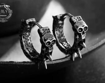 Skull Spiked hoops earrings clicker Stainless Steel