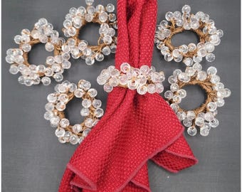 6 Kemp & Beatley Beaded Acrylic Clear Napkin Rings Table Setting Home Decor