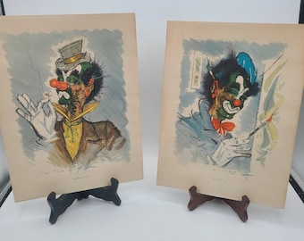 Clown Prints 1960 Donald Art Co Set Of 2 Arty Snooty 9x12 Unframed