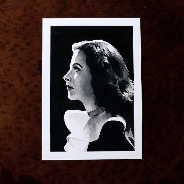 Hedy Lamarr Pen & Tinte Portrait - A5 Print - Schauspielerin - Erfinderin - Vintage - Hollywood - Glamour