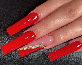 Red And Gold Nails Etsy